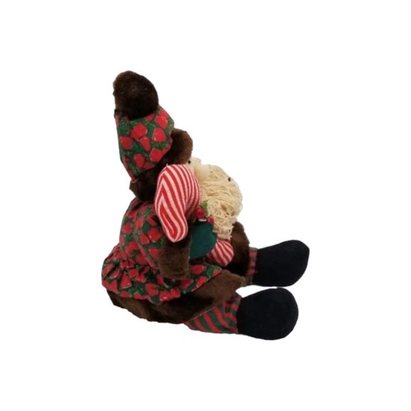 Brown Fur Santa Yarn Beard Candy Cane Plush Toy Albert E Price Cotton - Picture 4 of 6